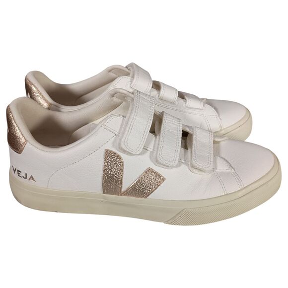 VEJA Sneakers T2 Womens 9 Gold White Leather Triple Strap - Picture 2 of 10